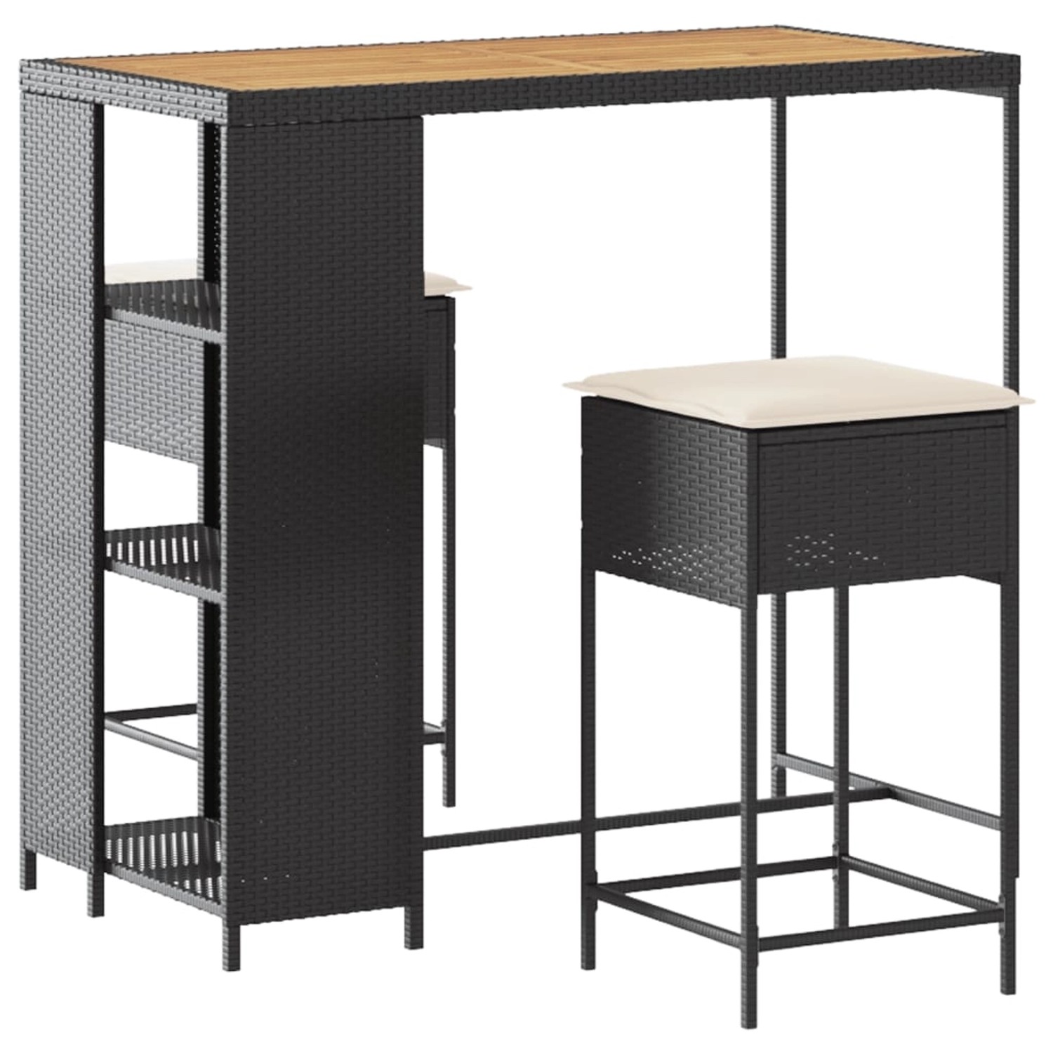 vidaXL 3-Tlg Gartenbar-Set mit Kissen Schwarz Poly Rattan 3261496