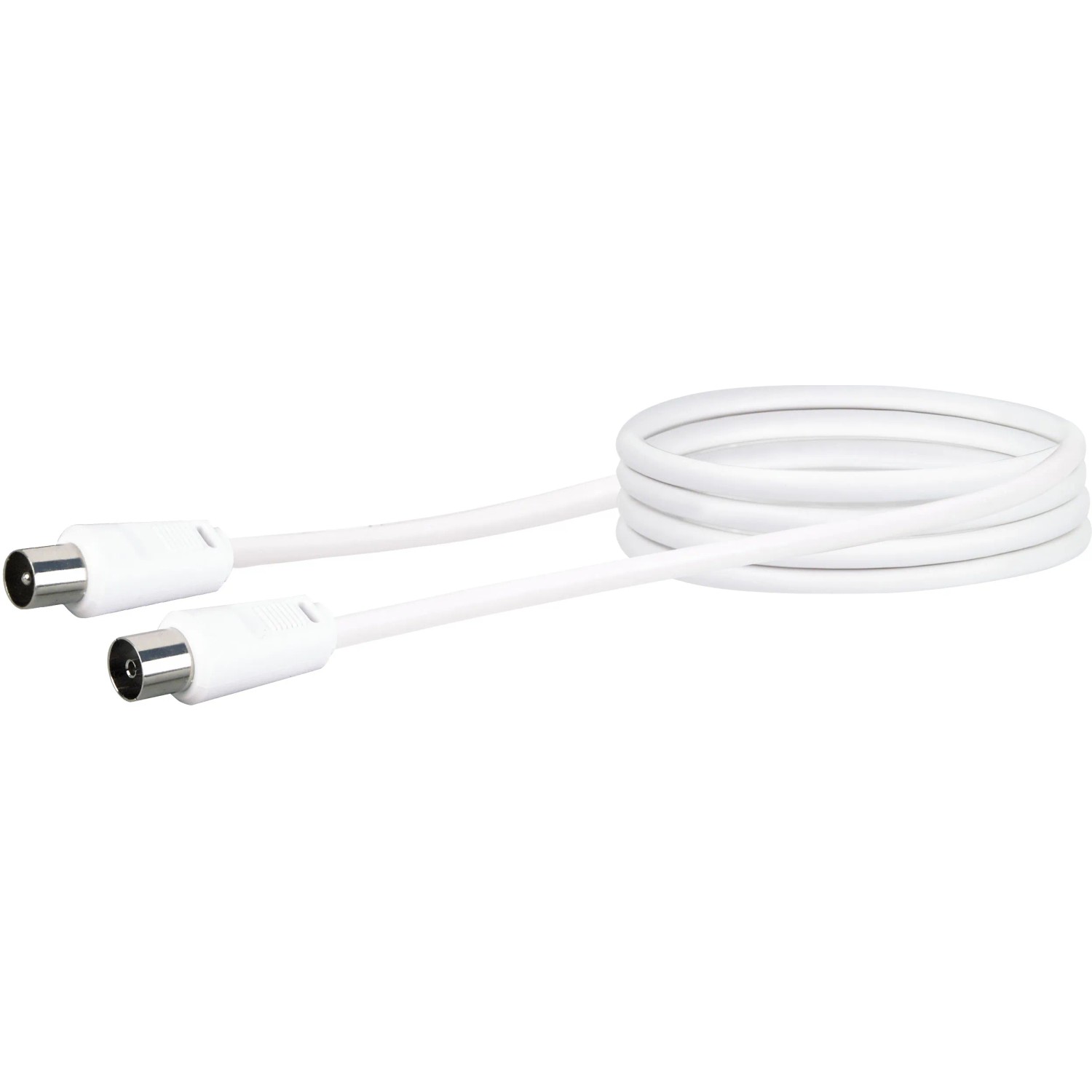Weißes Schwaiger Antennenkabel, 1,5 m, mit Koax-Stecker und -Buchse für Audio & Video.