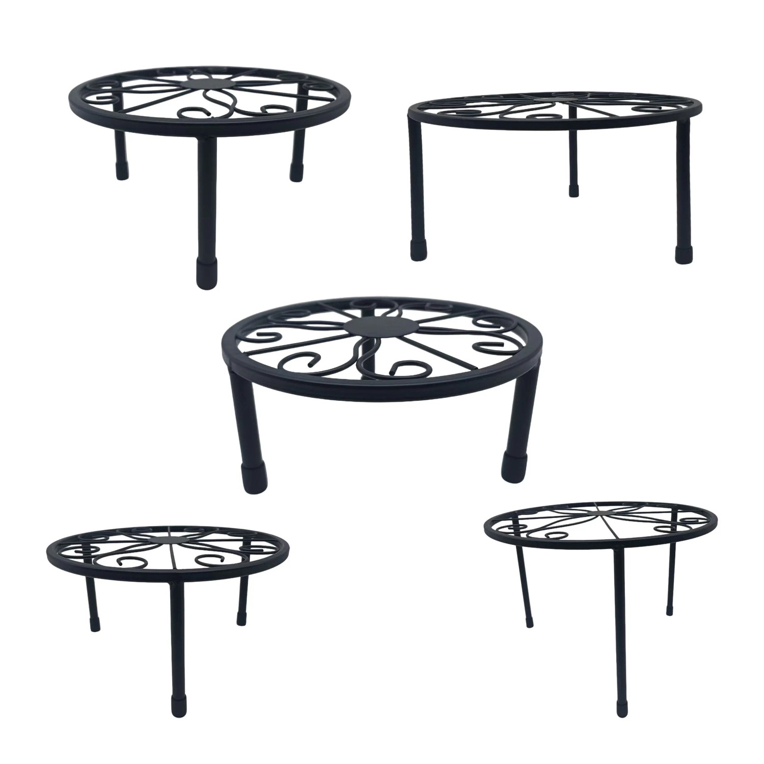 Relaxdays Blumenständer 5er Set Stahl Schwarz Belastbar 20 cm x 30 cm 1,3 kg
