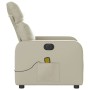 Elektrischer Massagesessel in Creme Kunstleder, Seitenansicht mit Fernbedienung in Tasche.