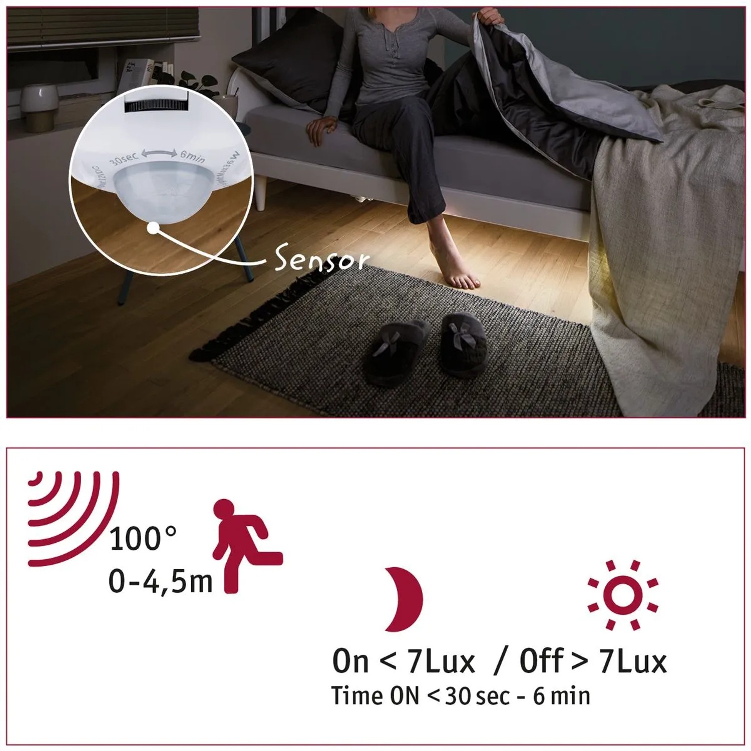 Paulmann LED-Strip Night Comfort Set unter Bett mit Sensor für Nachtlicht.