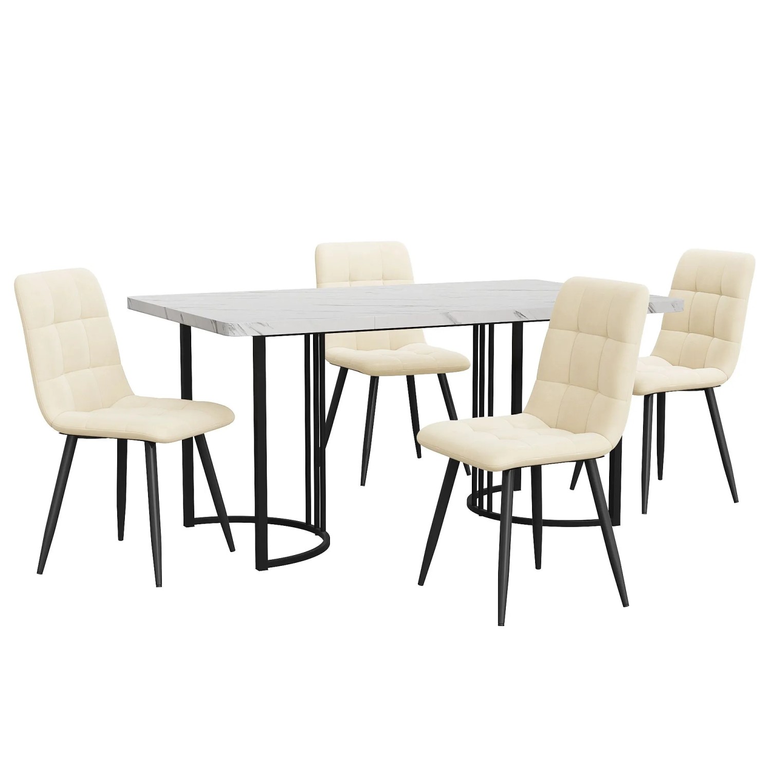 Merax Essgruppe 5 Teilig 140x80 Weiß Beige Samt