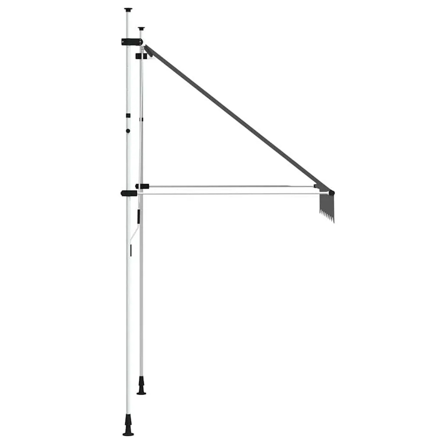 Anthrazitfarbene, handbetriebene Markise, 150 cm breit, mit Stahlrahmen und Stoff.