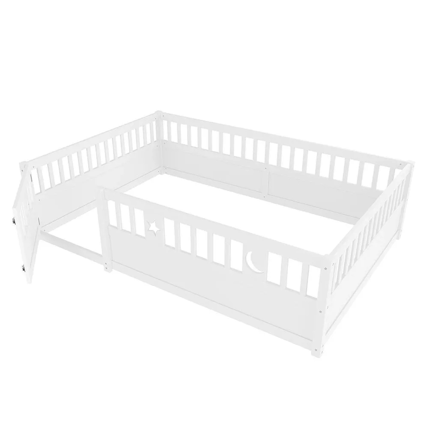 KOMHTOM Kinderbett 140 x 190 Cm Mit Stern- Und Monddekor  Gitterstäben  Weiß  Ohne Matratze  Ohne Lattenrost