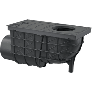 Schwarzer Alcadrain Universal-Regensinkkasten 300x155 mm mit waagerechtem Abgang.