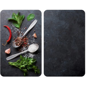 Allstar Glasabdeckplatten Basilikum 2er-Set für Glaskeramik-Kochfelder mit Kräutermotiv.