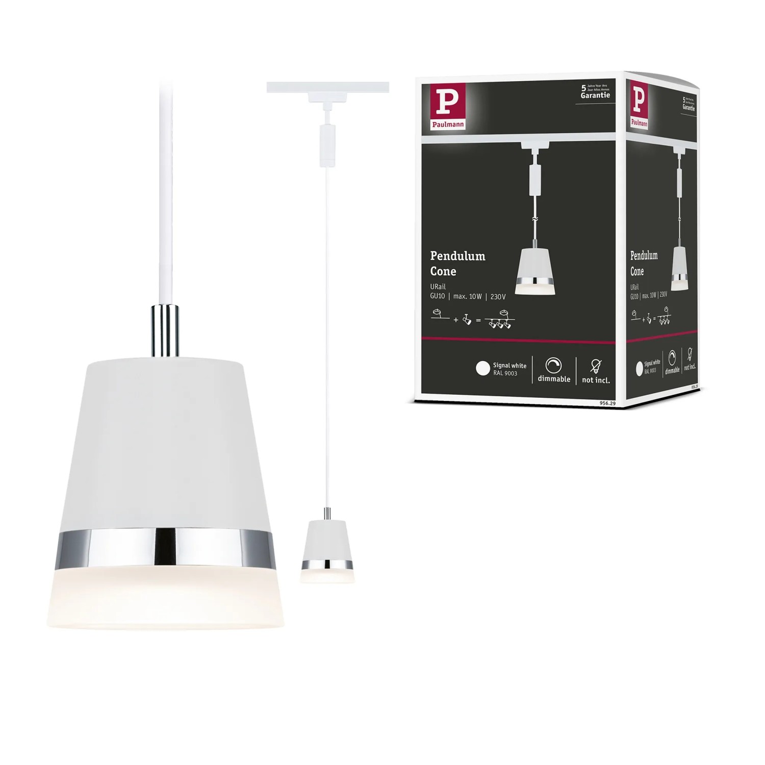 Paulmann URail Cone Pendelleuchte, signalweiß, 121,4 cm. LED-Schienensystem für flexible Beleuchtung.