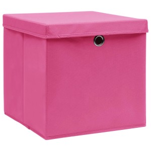 Rosa Aufbewahrungsbox aus Vliesstoff mit Deckel und Metallöse, 32x32x32 cm, für Ordnung.