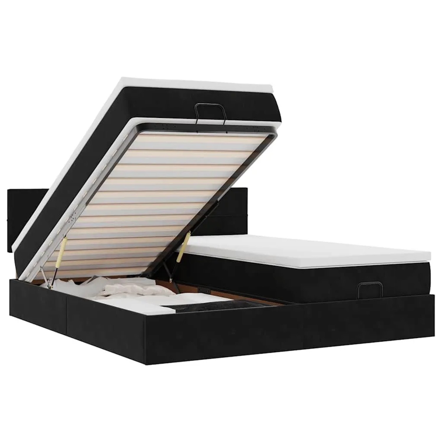 vidaXL Ottoman-Bett mit Matratzen und LEDs Schwarz 200x200 cm Samt 3312931