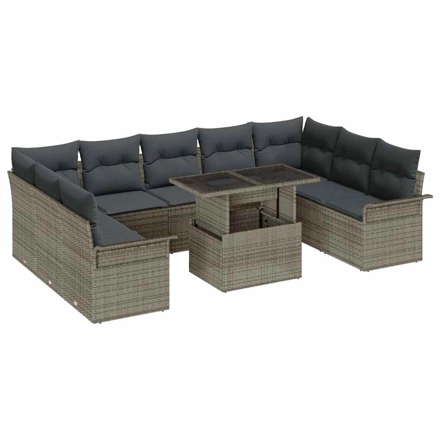 vidaXL Garten-Sofa-Set mit Kissen 10-Tlg Grau Poly Rattan 3348345 günstig online kaufen