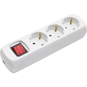 Weiße 3-fach Steckdosenleiste mit rotem Kontrollschalter für Innenräume.