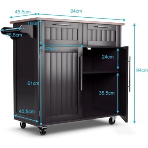 Costway Kücheninsel mit Schubladen, Schrank und Handtuchhalter, mobile Küchenwagen mit Arbeitsplatte.