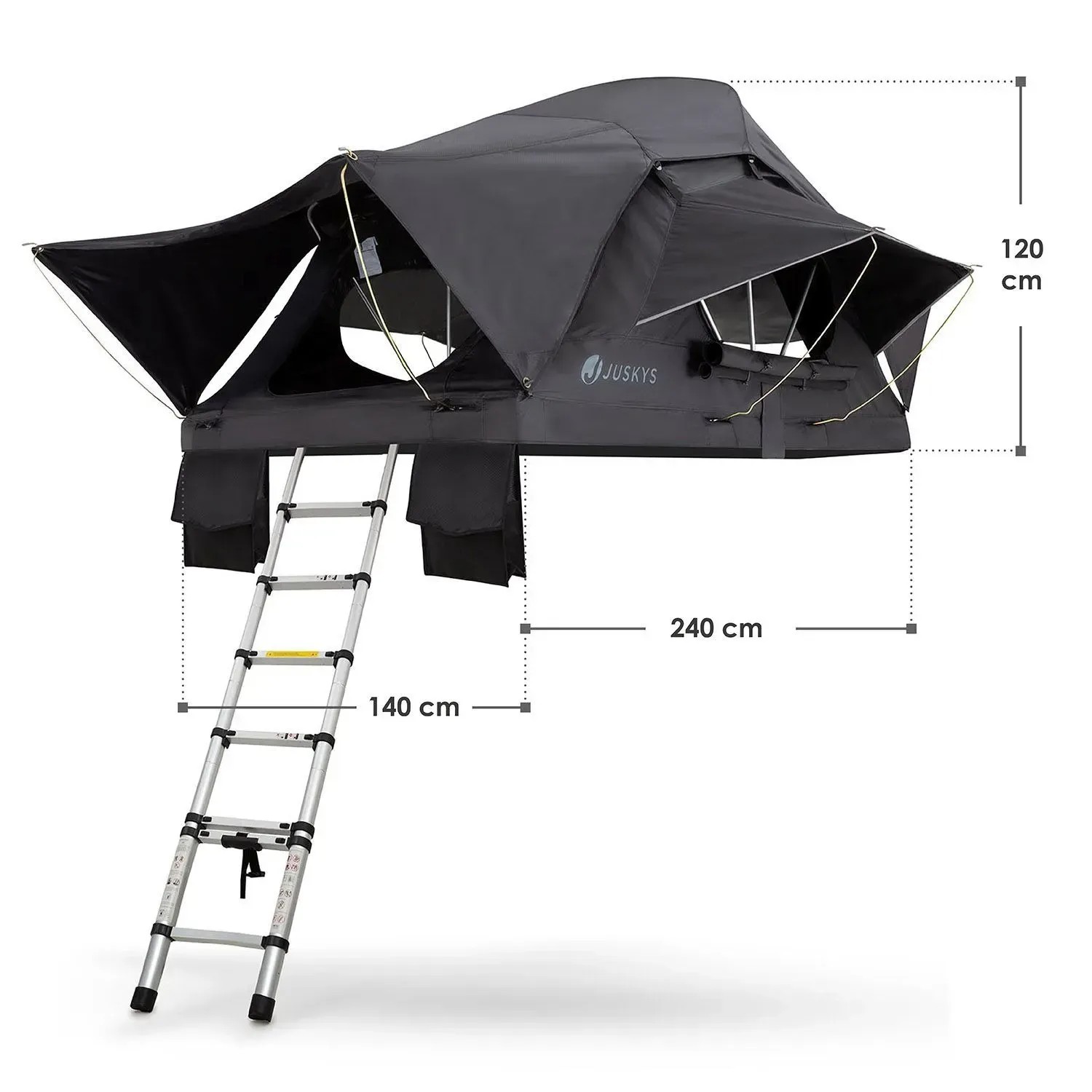 Juskys Autodachzelt Lago 140x240 cm, schwarz, mit Leiter. Campingzubehör für komfortable Übernachtungen im Freien.