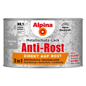 Dose Alpina Metallschutz-Lack Anti-Rost Silber Hammerschlag, 300ml. Rostschutzgrundierung, Lackierung in einem.