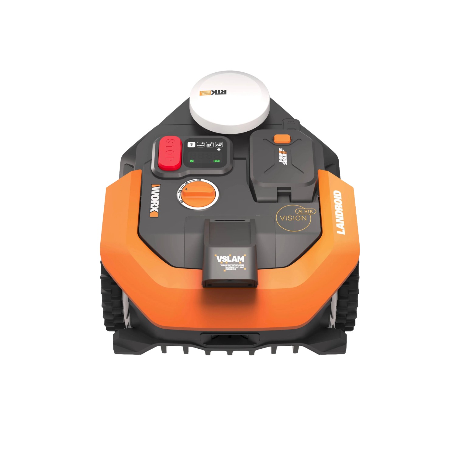 Worx Landroid Vision S300 Mähroboter WR303E ohne Kabel, Aufsicht. Rasenroboter für bis zu 300 m².
