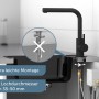 Schwarze Schütte Sensor-Spültischarmatur Vital mit Montagehinweis.