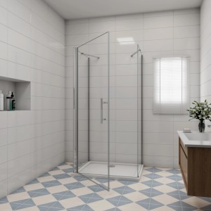 AICA U-Duschkabine 80x80 mit Drehtür und Seitenwand aus 6mm Nano Glas.