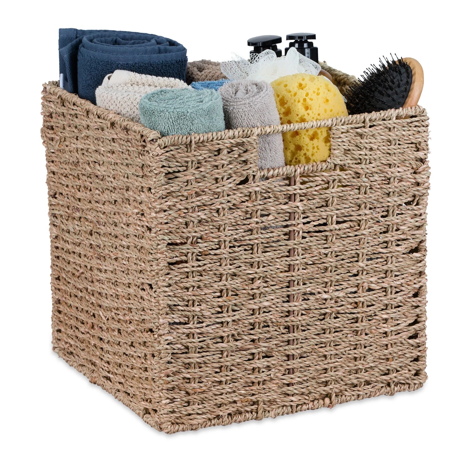 Relaxdays Aufbewahrungskorb Seegras Stahl Natur Zusammenfaltbar 30 cm x 30 cm x 30 cm 1,4 kg