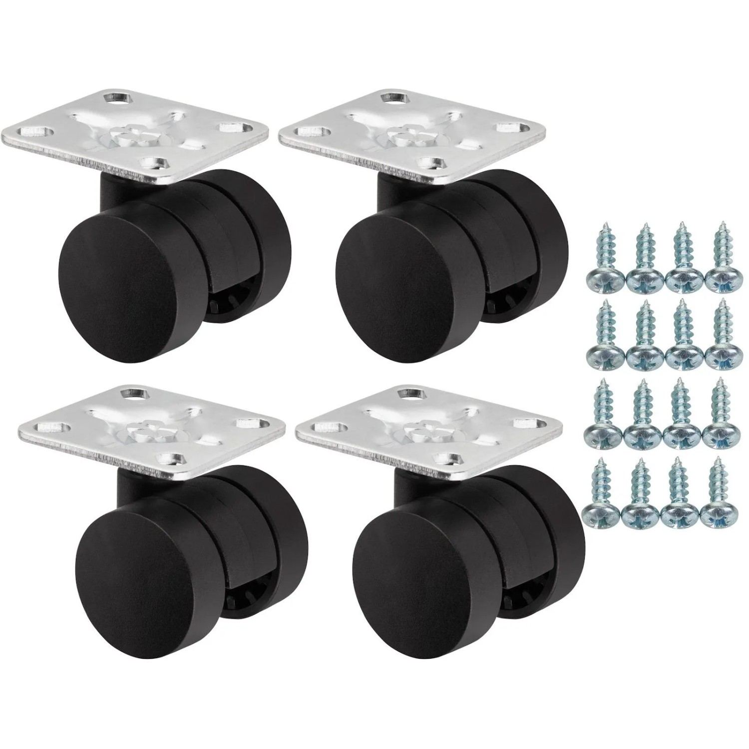 SOTECH 4 Stück Möbelrolle AACHEN Ø35 mm Schwarz Anschraubplatte 47x47 mm Ohne Bremse inkl. Schraubenset