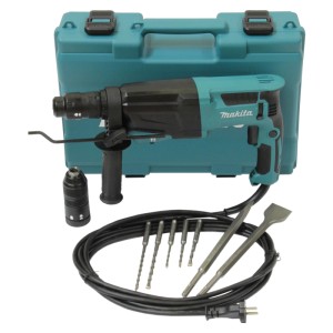 Makita Kombihammer SDS-Plus 800 W im Set mit Bohrer, Meißel und Transportkoffer.
