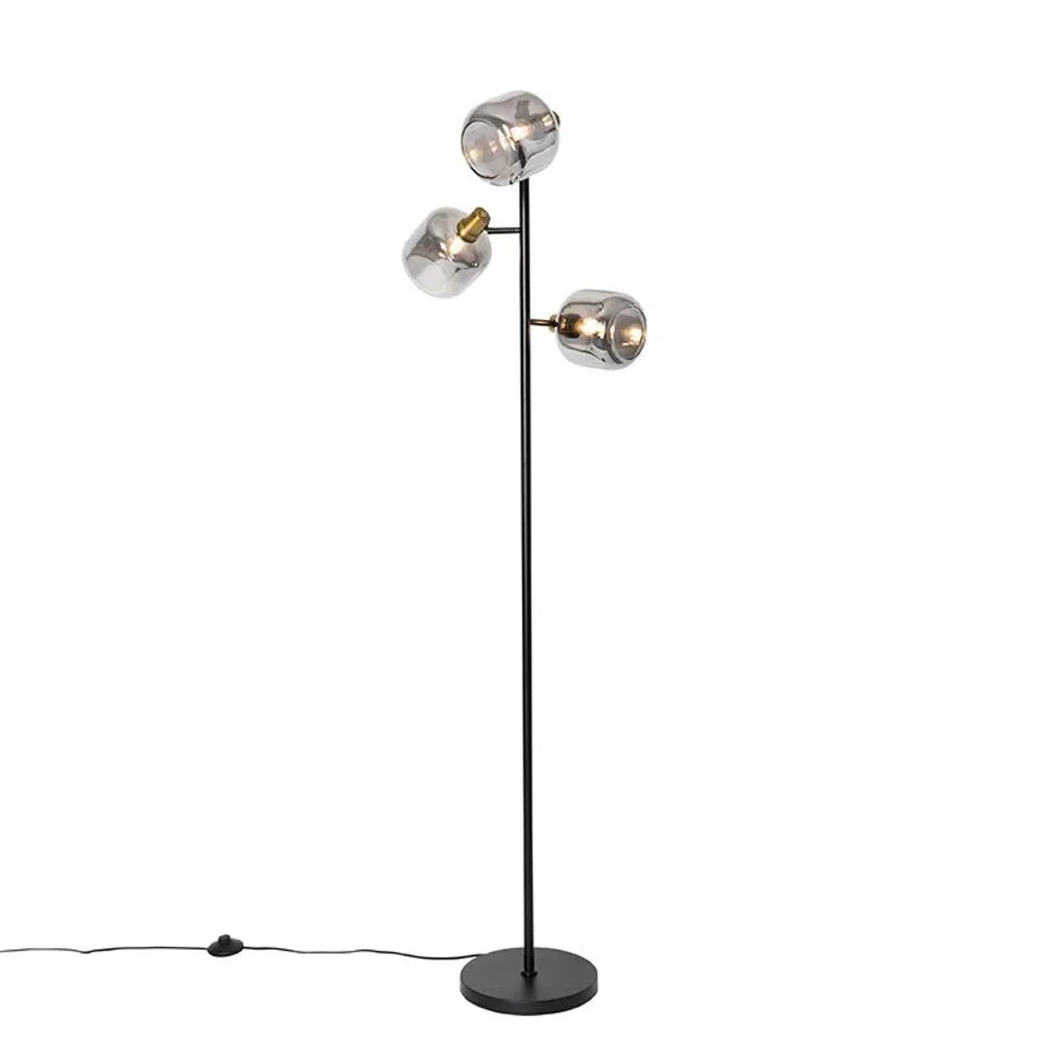 QAZQA Stehlampe Schwarz mit Gold mit Rauchglas 3 Lichter Zuzanna_8