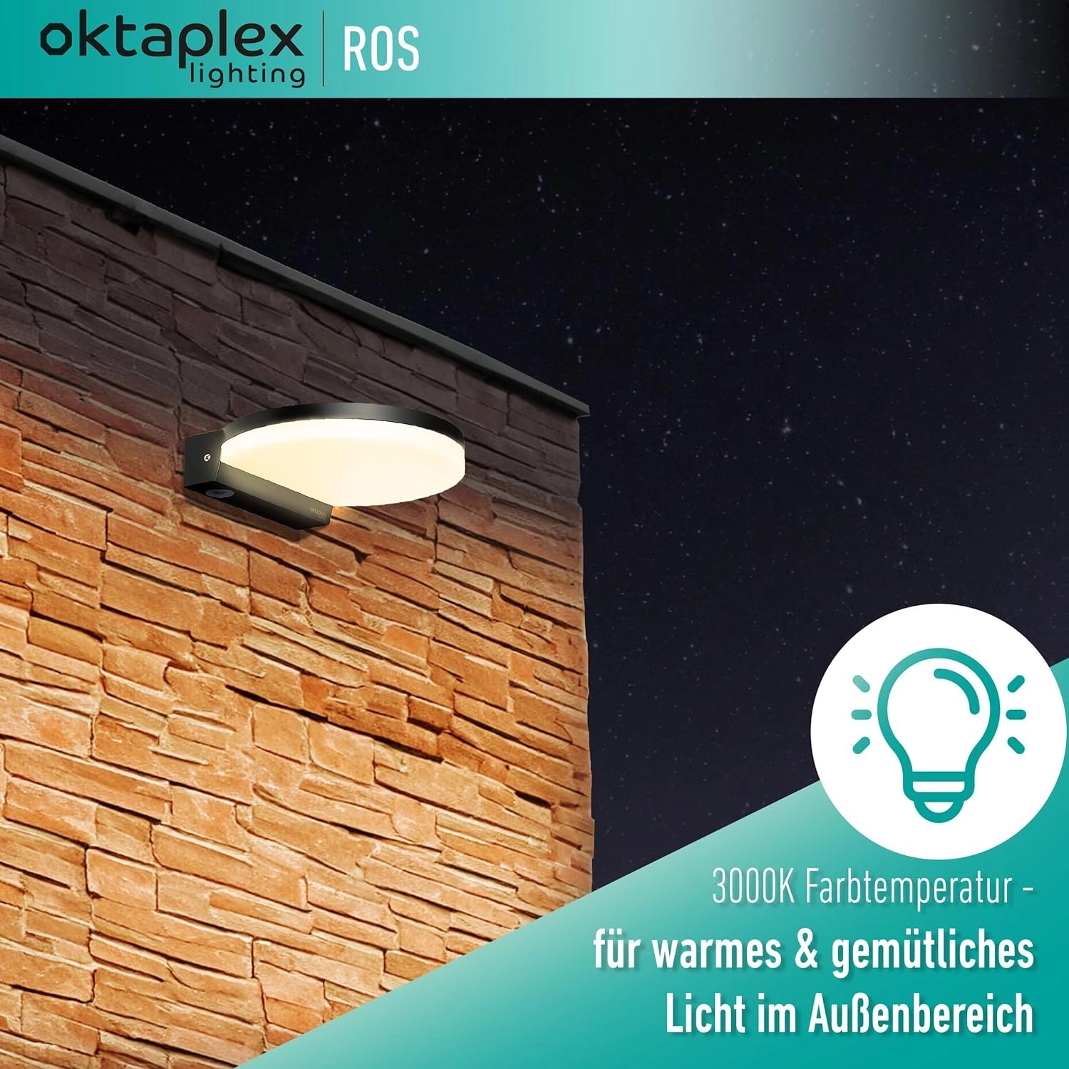 Oktaplex LED Außenleuchte Ros, flache anthrazitfarbene Wandleuchte mit warmweißem Licht.