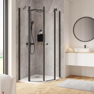 Schulte Runddusche Garant 2.0 mit Pendeltür, 4-teilig, Mattschwarz, 200x90 cm.