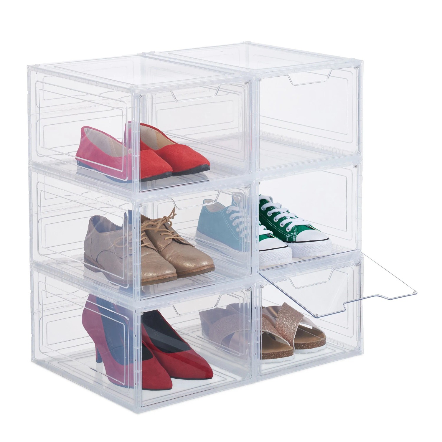 Relaxdays Schuhboxen 6er Set Kunststoff Transparent Stapelbar Mit Klappe 18 cm x 25 cm x 34 cm