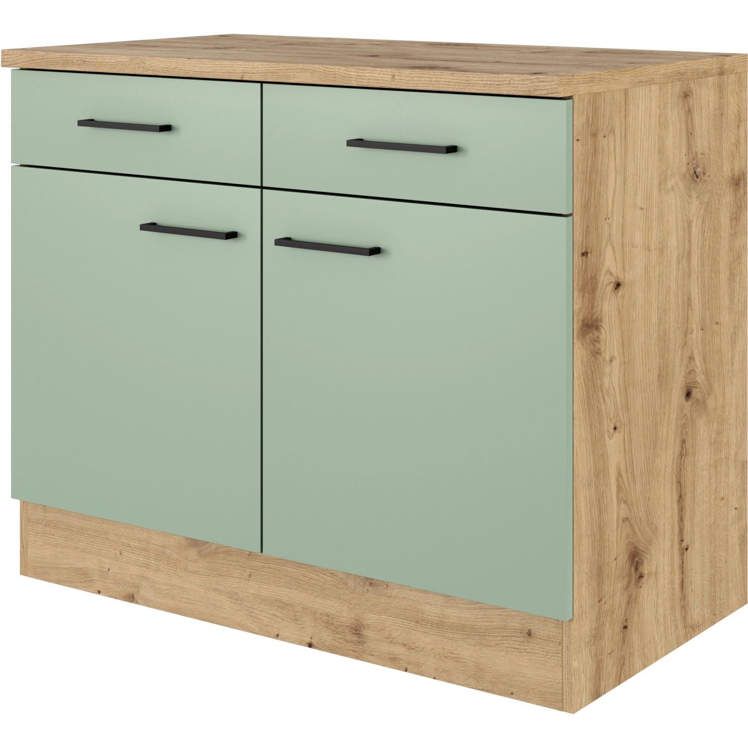 Flex-Well Exclusiv Unterschrank Cara 100 cm Schilfgrün matt - Artisan Eiche