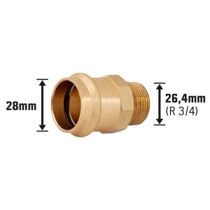 Übergangsnippel aus Rotguss, 28 mm x 26,4 mm (R 3/4), für Pressfittings in Heizung und Sanitär.