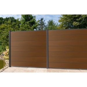 GartenLand WPC Zaun XL Ameland Exclusive Co-extrudiert ca. 180 x 180 cm Sichtschutz Steckzaun Ipê mit Zwischenleisten und Abschlussleiste Antharzit