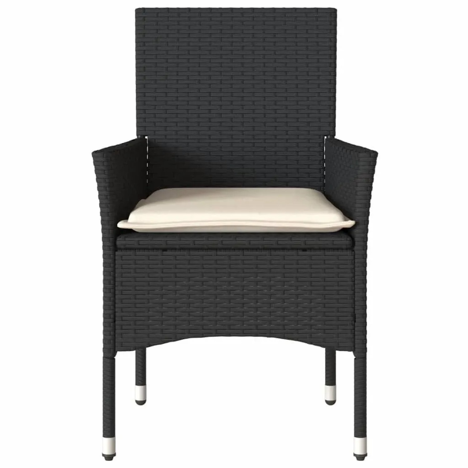 Schwarzer vidaXL Gartenstuhl aus Rattan mit cremefarbenem Kissen, 2er Set.