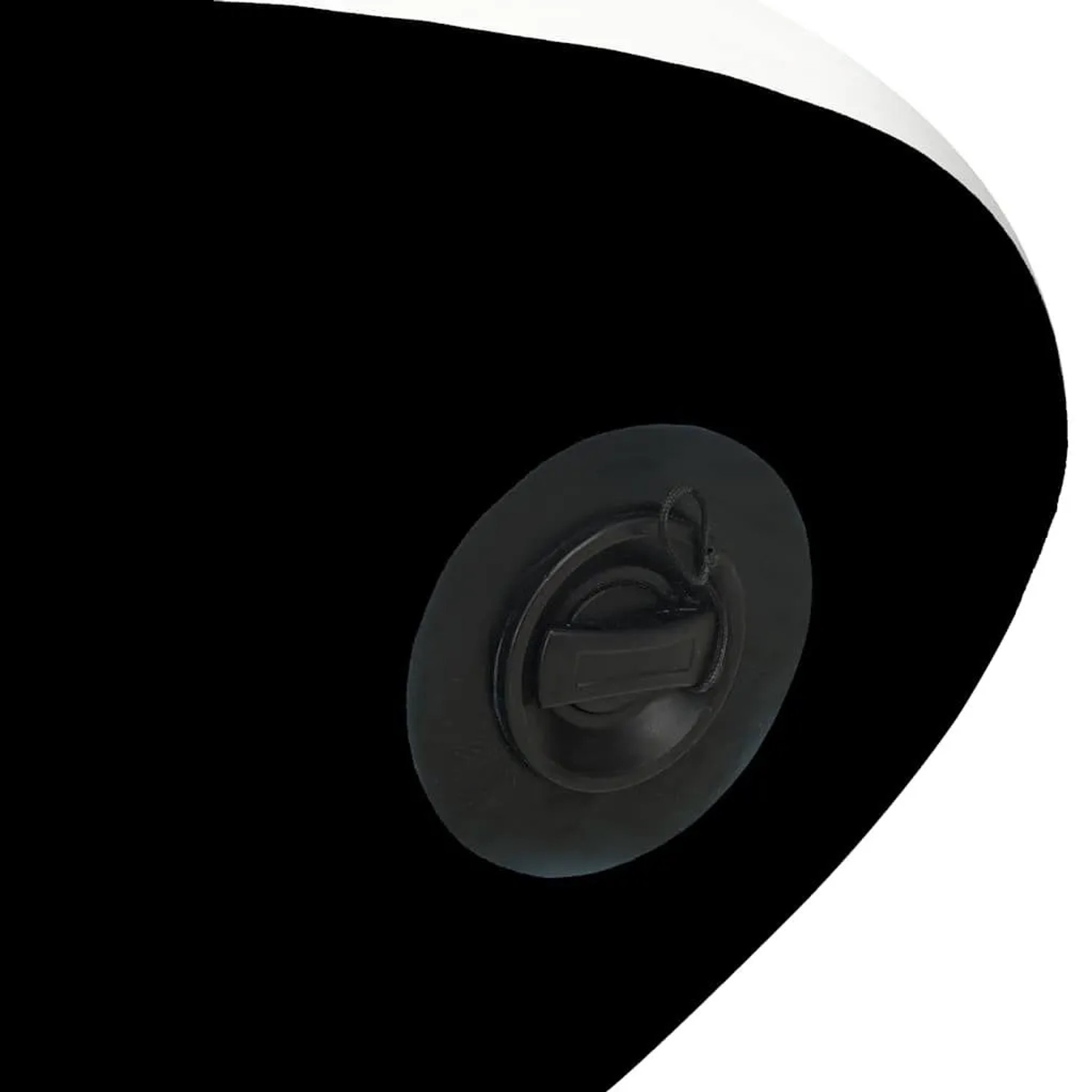 Detailaufnahme: Schwarzes, aufblasbares SUP-Board (vidaXL) mit Ventil.