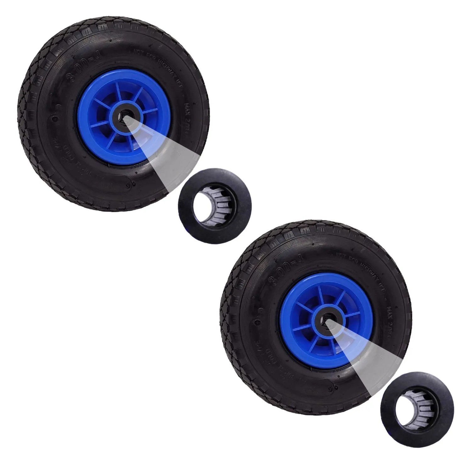 TRUTZHOLM 2x Sackkarrenrad Luftrad 260x85mm 3.00-4 Achlänge 75mm 4PR Nadellager Blau