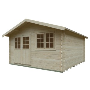 Unbehandeltes Kiehn-Holz Gartenhaus KH 28-022, 380x380 cm, mit Doppeltür und Fenster. Holz-Gartenhaus für den Garten.