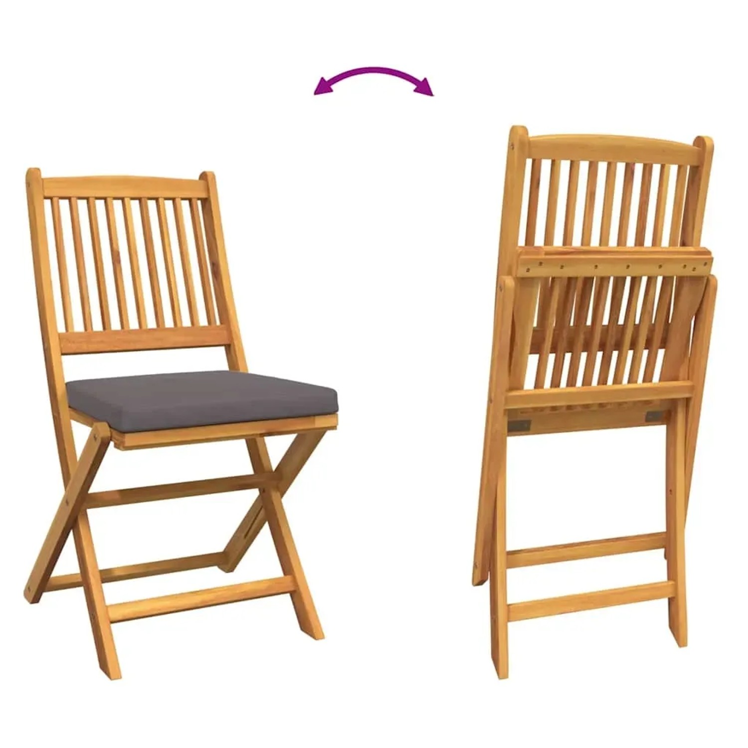 vidaXL Gartenstuhl, braun, Akazie massiv, klappbar. Teil eines 3-tlg. Bistro Sets.