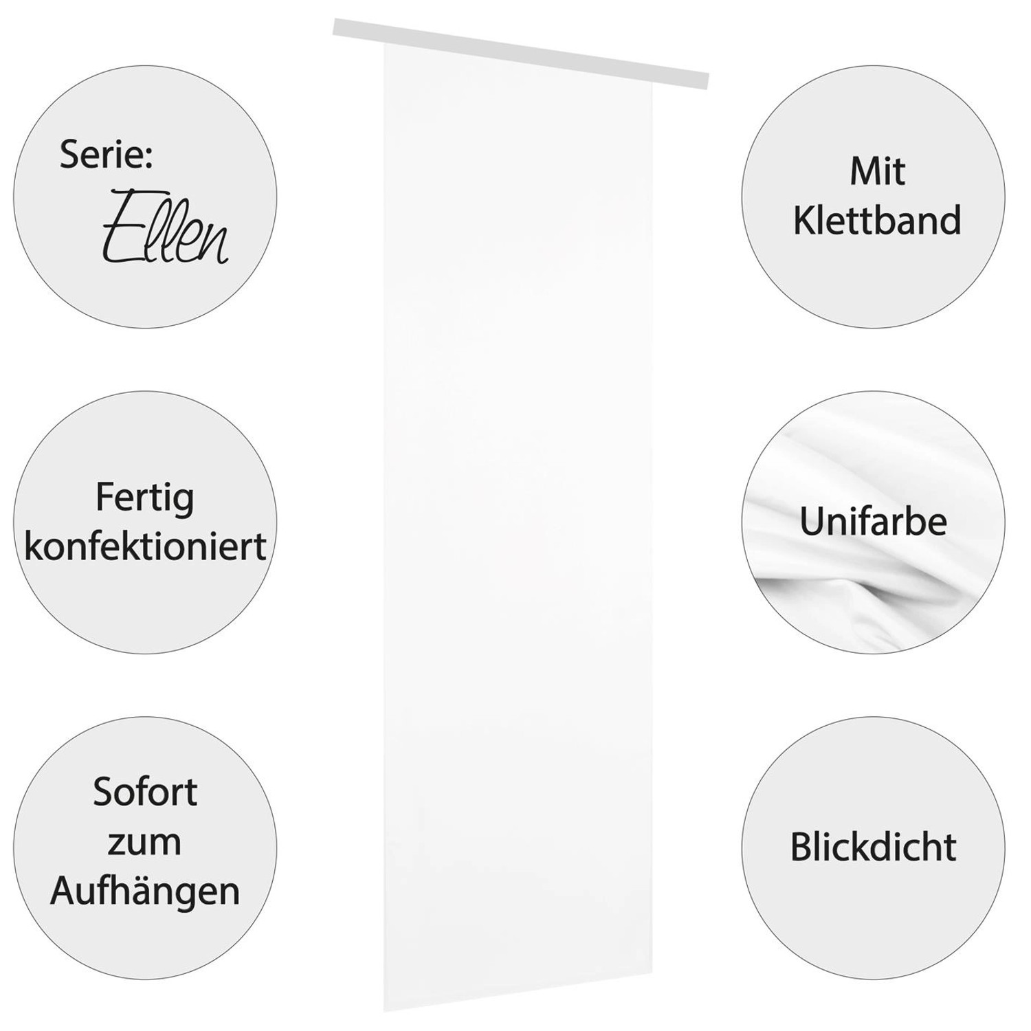 Bestgoodies Flächenvorhang Ellen 3er Pack Weiß, blickdicht, mit Klettband und Paneelwagen.