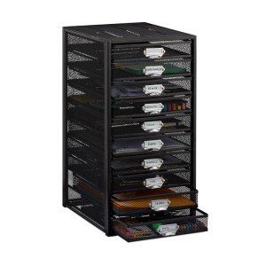 Relaxdays Schubladenbox A4 Stahl Schwarz mit 10 Fächern 55 x 27,5 x 35,5 cm