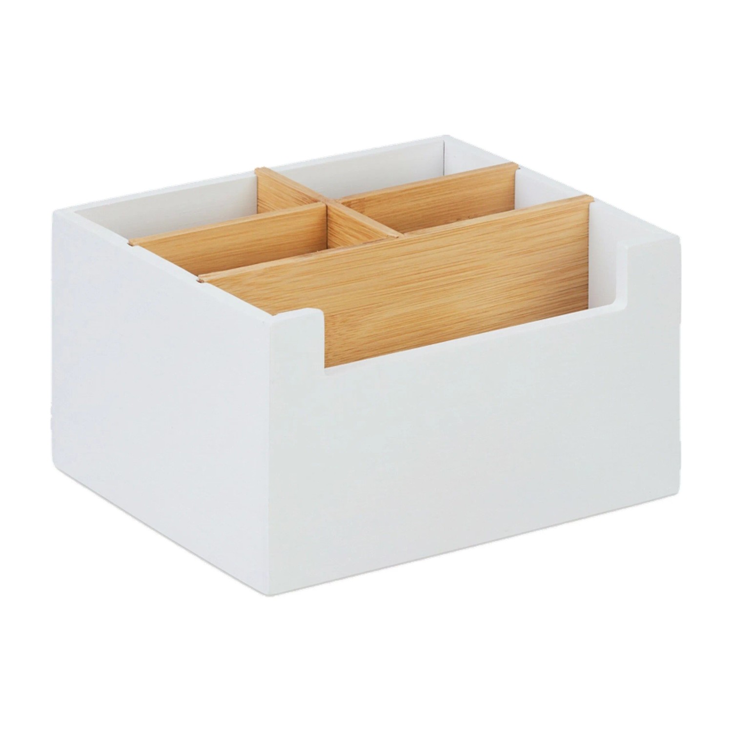 Relaxdays Schreibtischorganizer Bambus Weiß 5 Fächer 9,5 cm x 18 cm x 15 cm 450 g
