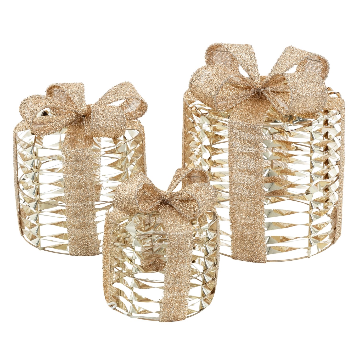 ECD Germany 3Er Set LED Geschenkboxen mit 135 Warmweißen LEDs Gold