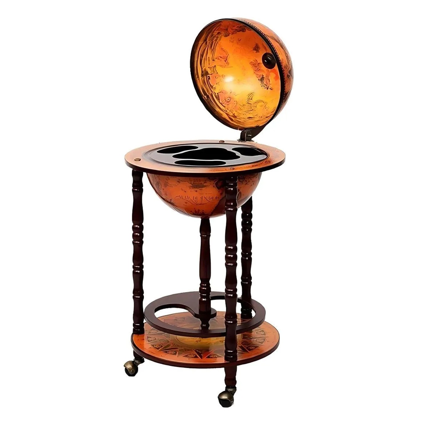 Costway Globus Bar Barwagen Minibar Weinregal mit Rollen Braun