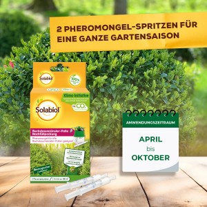 Solabiol Buchsbaumzünslerfalle Nachfüllpackung mit Pheromongel-Spritzen zur Befallskontrolle von April bis Oktober.