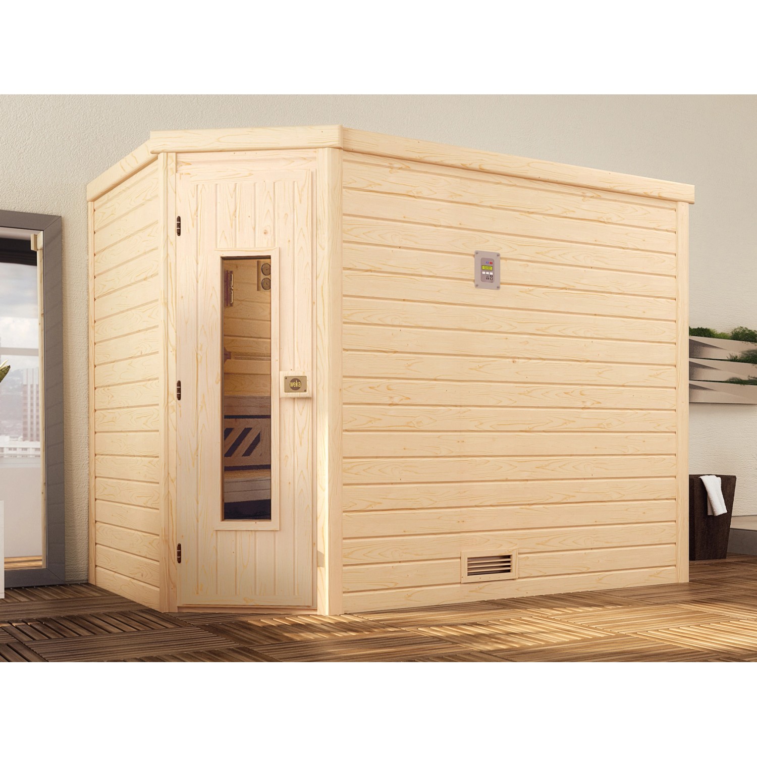 Weka Massivholz-Ecksauna 536 OS Set Gr. 2 mit Holztür günstig online kaufen