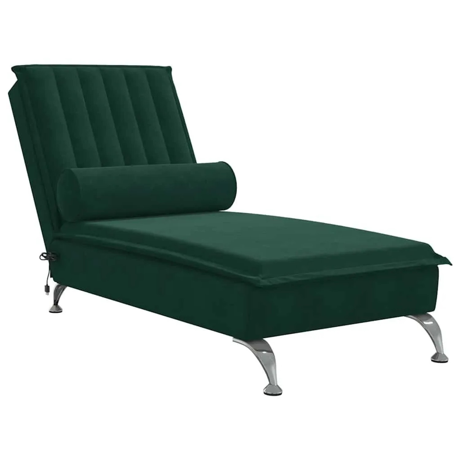 vidaXL Massage-Chaiselongue mit Nackenrolle Dunkelgrün Samt 379461