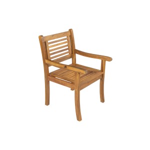 Gartensessel Coruna aus Akazienholz mit Armlehnen. Gartenstuhl mit geölter Oberfläche und Lattenmuster.
