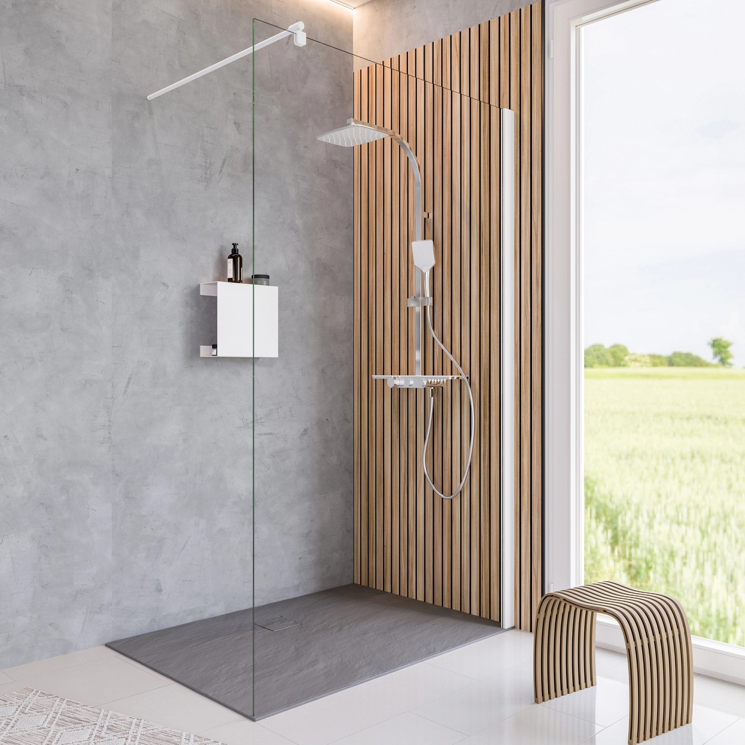 Schulte Walk In Frontteil Alexa Style 2.0 Mattweiß Klar Hell 200 cm x 90 cm