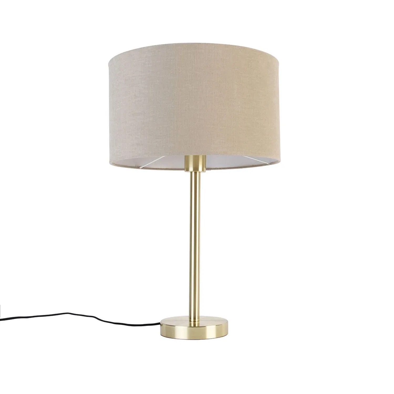 QAZQA Klassische Tischlampe Messing mit Schirm Hellbraun 35 cm Simplo