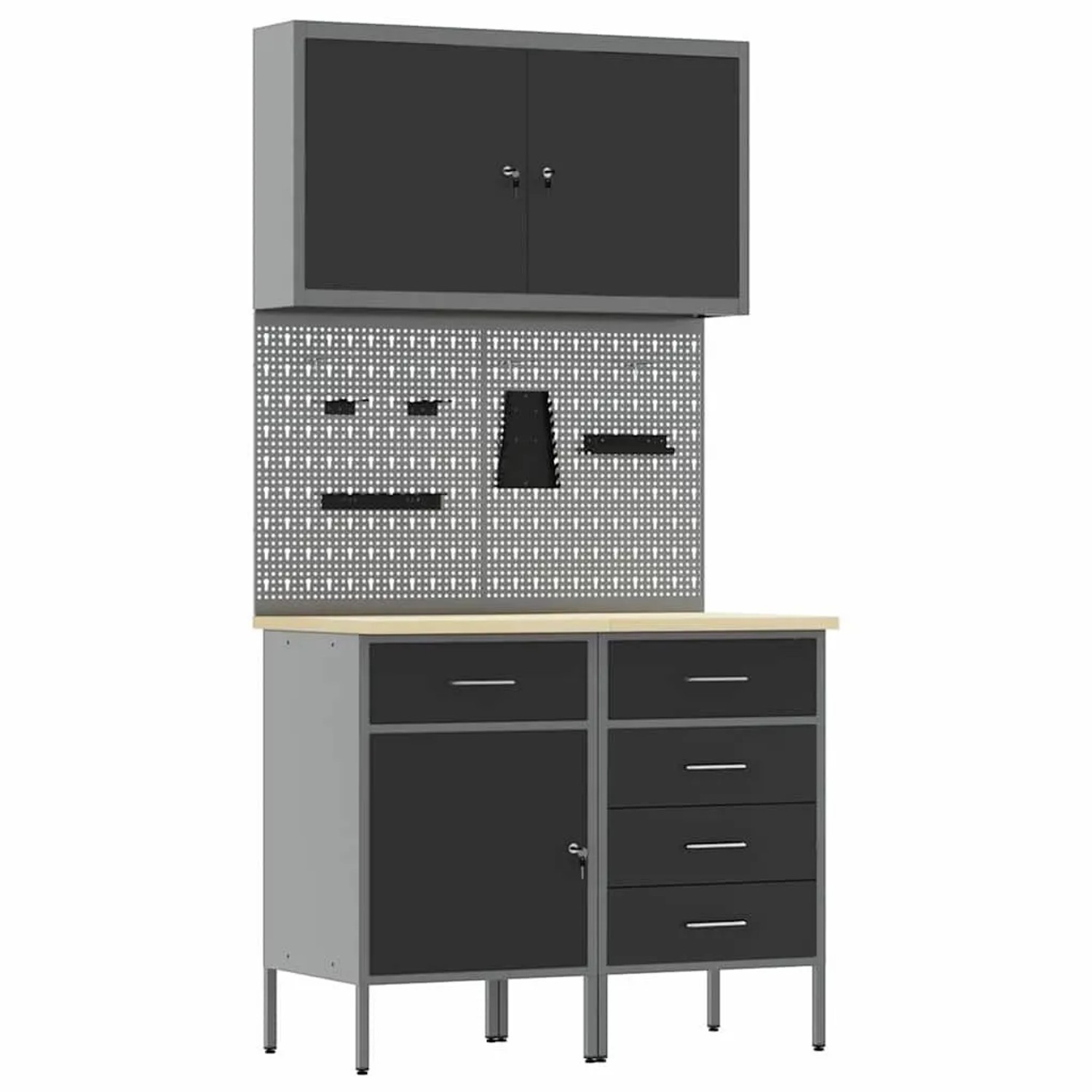 vidaXL Werkbank mit Schubladen 5-Tlg Schwarz Ingenieure Holz und Stahl 3321424