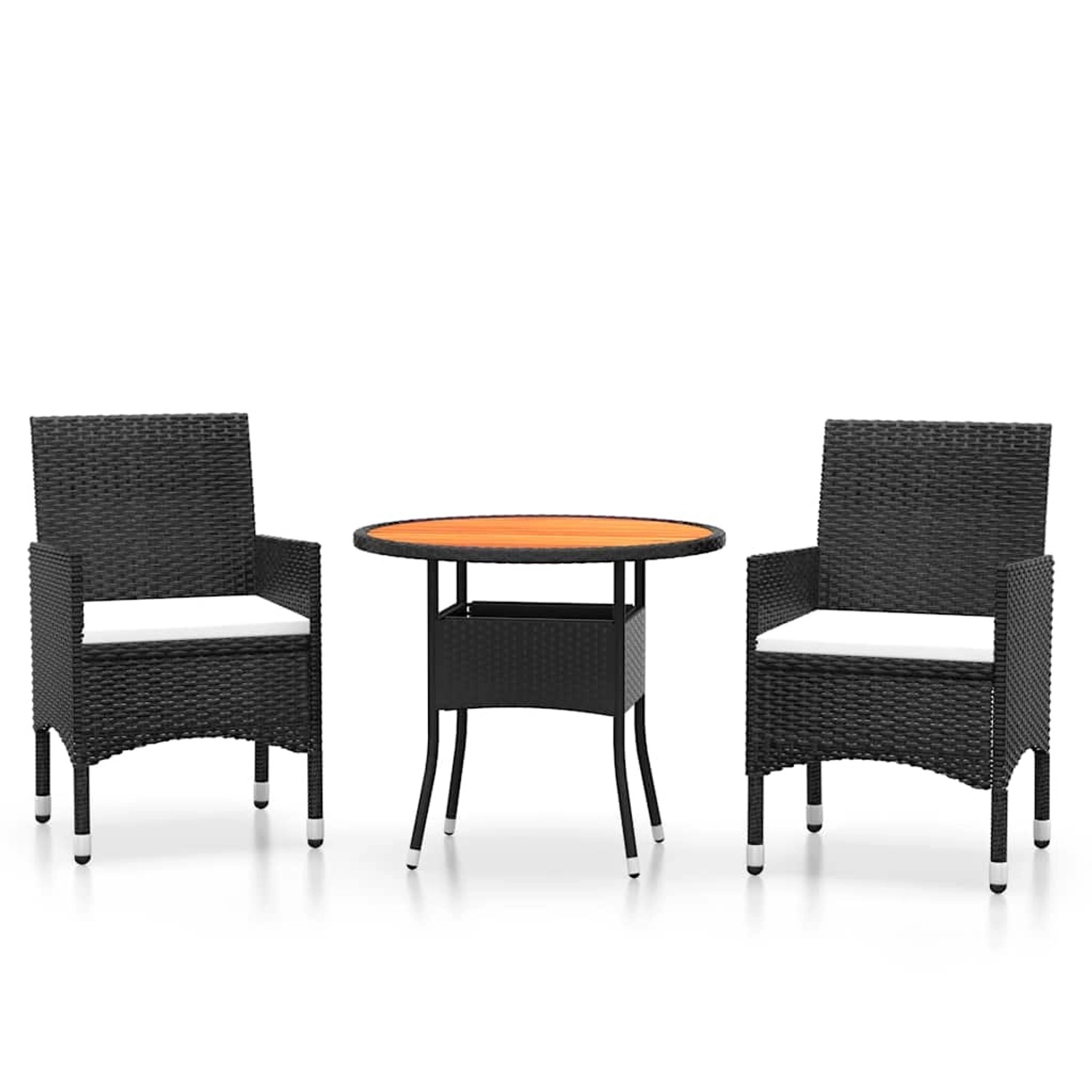 vidaXL 3-Tlg Bistro-Set Poly-Rattan und Massivholz Schwarz 3095908