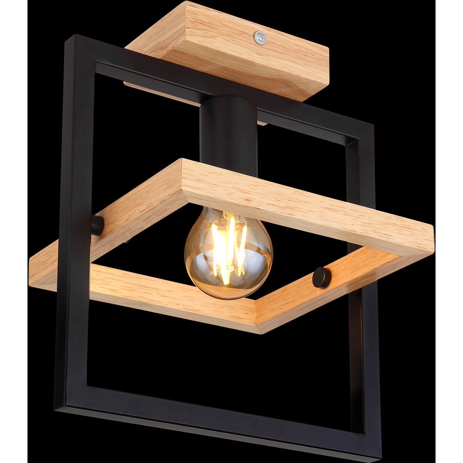 Moderne Globo Deckenleuchte Erica, 1-flammig, dunkelbraunes Holz, schwarzes Metall, quadratisches Design.